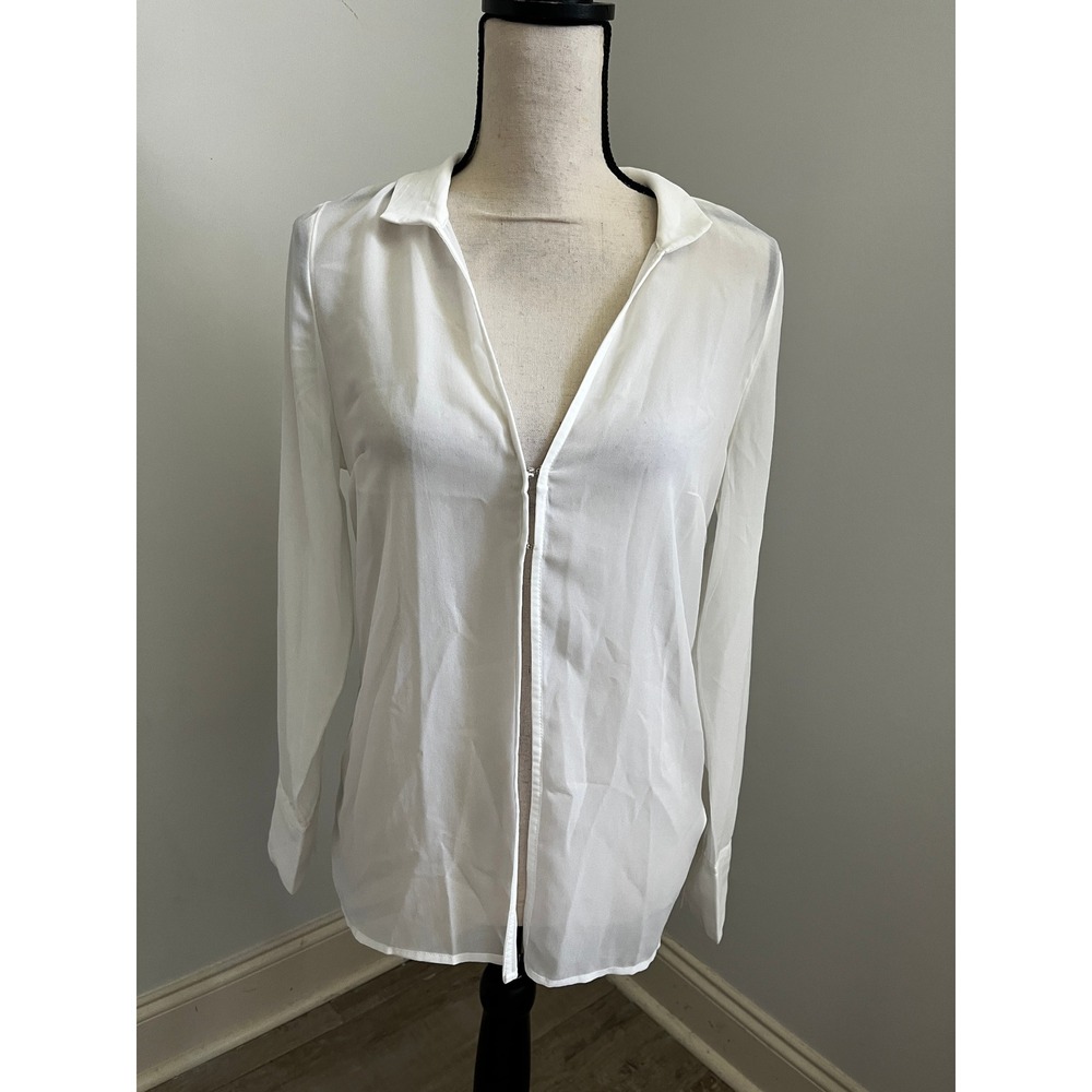 Abercrombie & Fitch White Sheer Blouse Medium Hook Front V-Neck NWT Office Chic